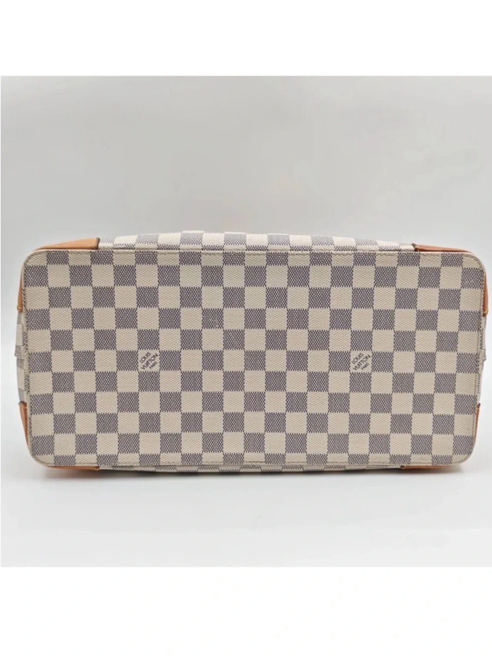 Louis Vuitton Damier Azur Check Canvas Tote with Tan Leather & Gold Hardware - Picture 12 of 14